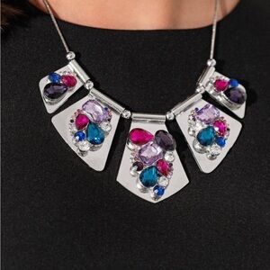 Elegant Silver and Multicolor Gemstone Necklace